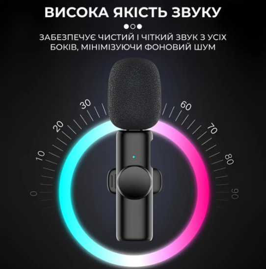 Микрофон петличный беспроводной K9 для iOS и Android Черный - фото 6