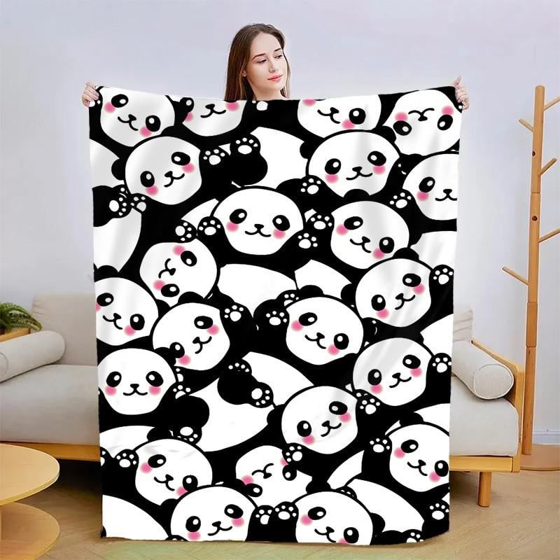 Плед-покрывало Панда плюш/велюр полуторное 160х200 см Черный/Белый