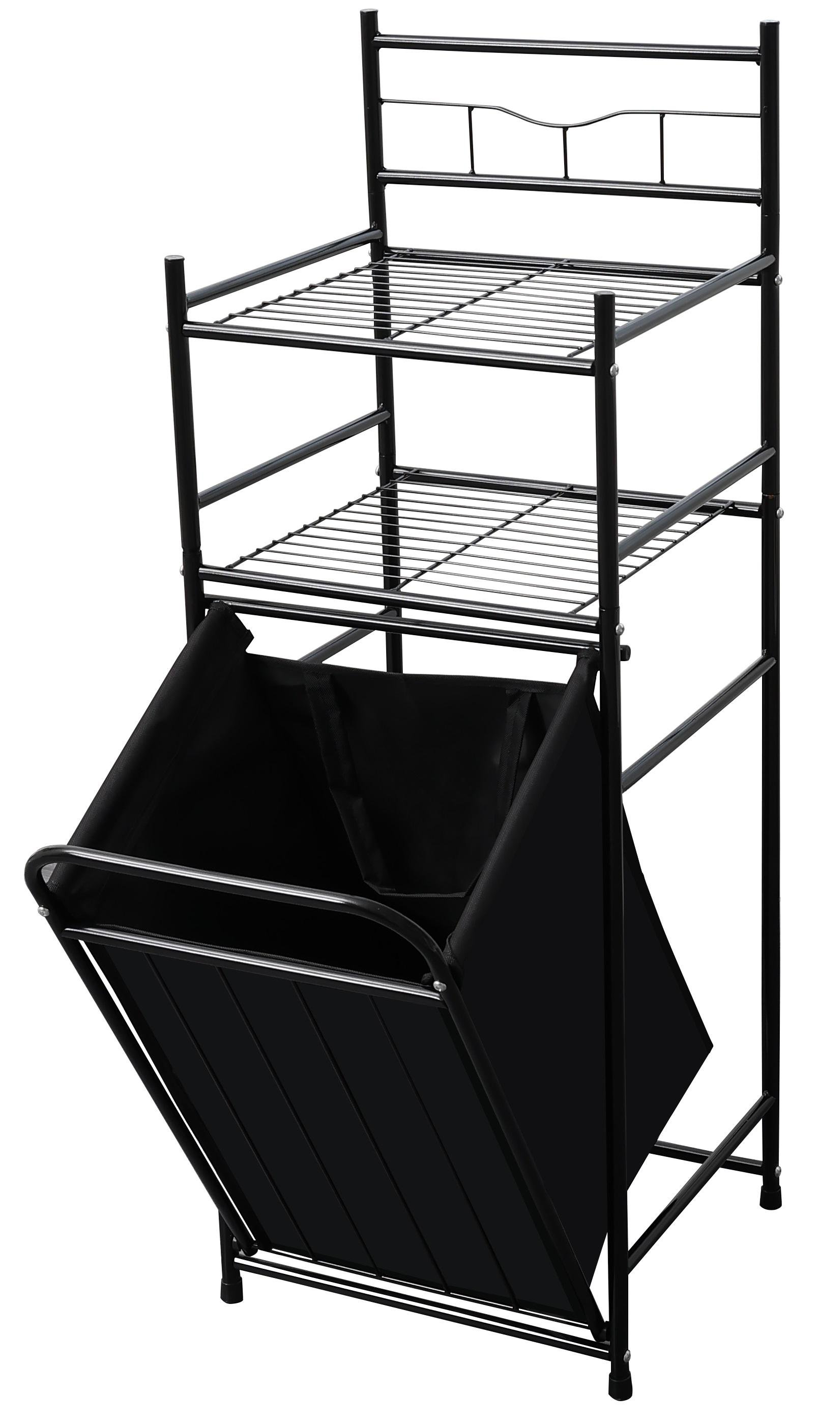 Стелаж Bonro B28 з двома полицями та відкидним кошиком для білизни Чорний (4880)