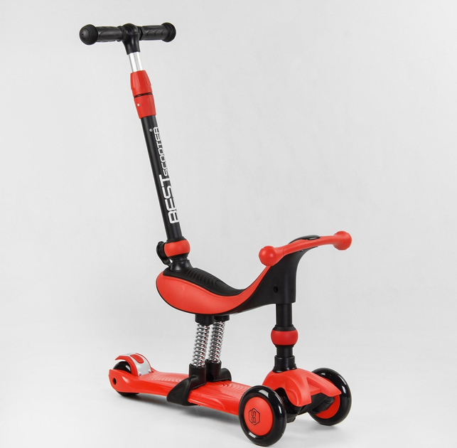 Самокат-велобег трехколесный Best Scooter BS-71899/4 3в1 3 колеса PU со светом/сиденье/амортизаторы/родительская ручка (25247404) - фото 1