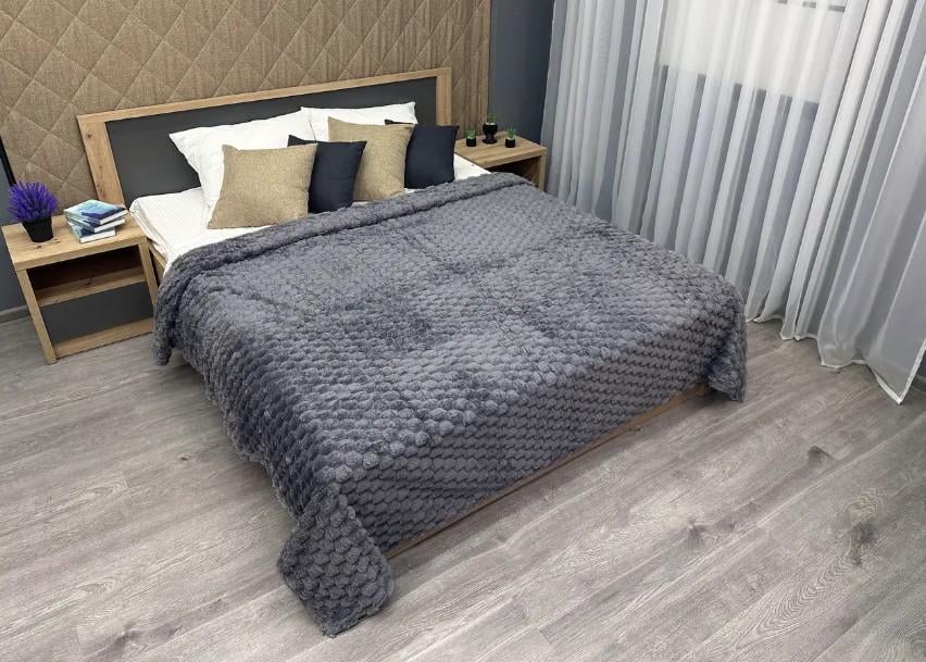 Покрывало на кровать Соты плюш 200х230 см Серый (87-119)