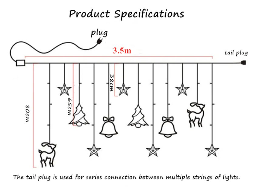 Гірлянда світлодіодна Штора з фігурами 3,6 м Теплий білий (MIX138) - фото 4 Гірлянда світлодіодна Штора з фігурами 3,6 м Теплий білий (MIX138) - фото 4