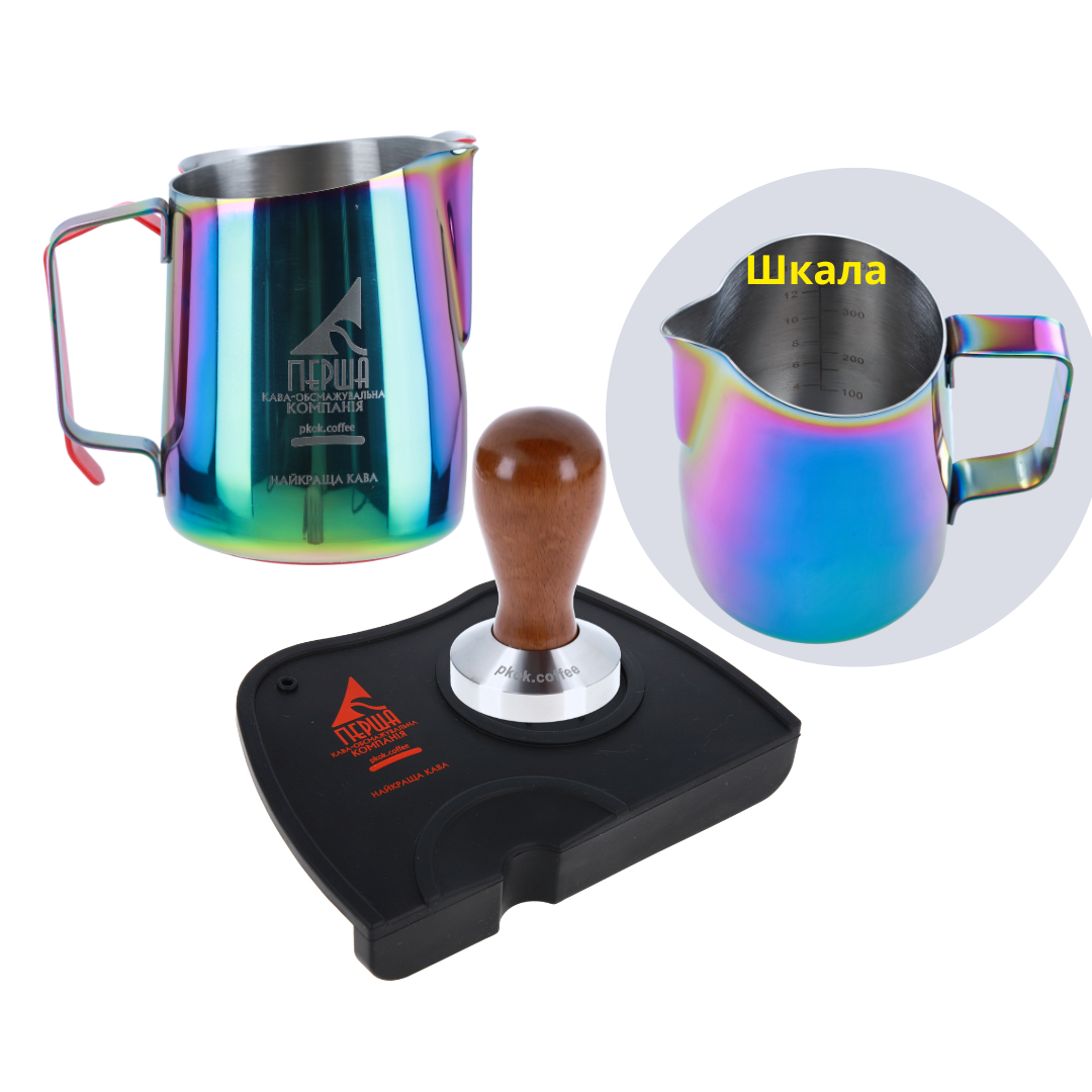 Набір баристи 5 темпер для кави та пітчер для молока зі шкалою і килимком - фото 2 Набір баристи 5 темпер для кави та пітчер для молока зі шкалою і килимком - фото 2