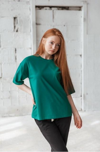 Футболка женская Vivioji Оверсайз хлопковая One size Зеленый (12948)