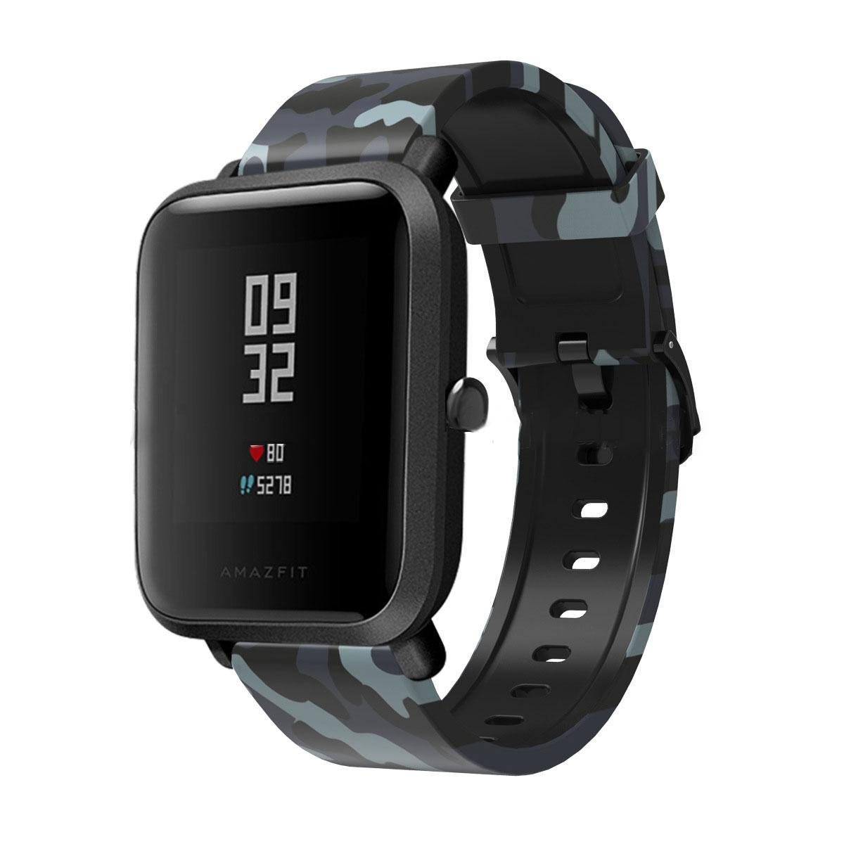 Ремінець для смарт-годиників силіконовий з малюнком Камуфляж для Amazfit Bip Lite S U 20 мм Чорний/Сірий (2192P)