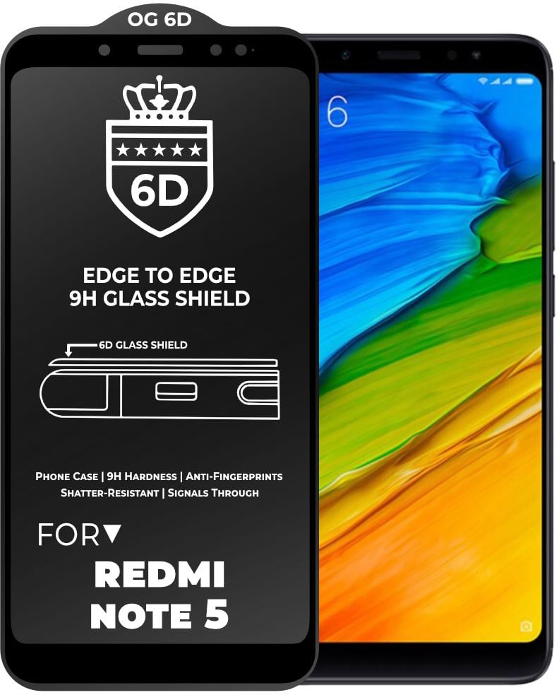 Защитное стекло 6D OG Crown Xiaomi Redmi Note 5 Black (20176)