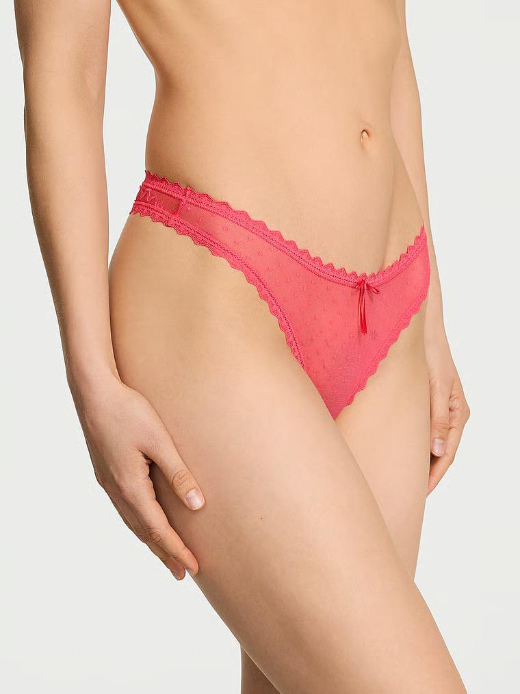 Трусики стринги Victoria's Secret The Lacie Bow Lace Mesh Thong Panty S Розовый (27217297)