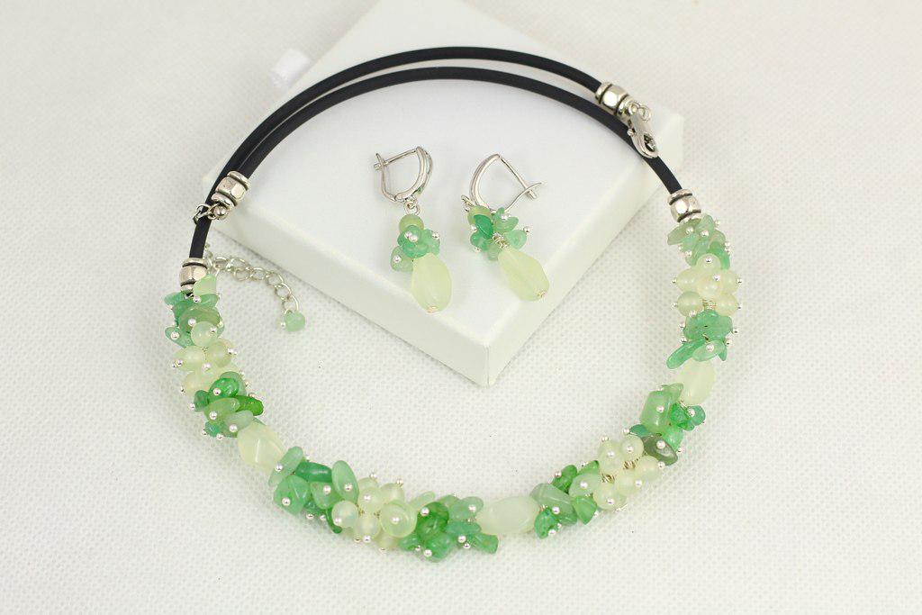 Набор бусы нефрит 49+6 см/серьги (28856140)