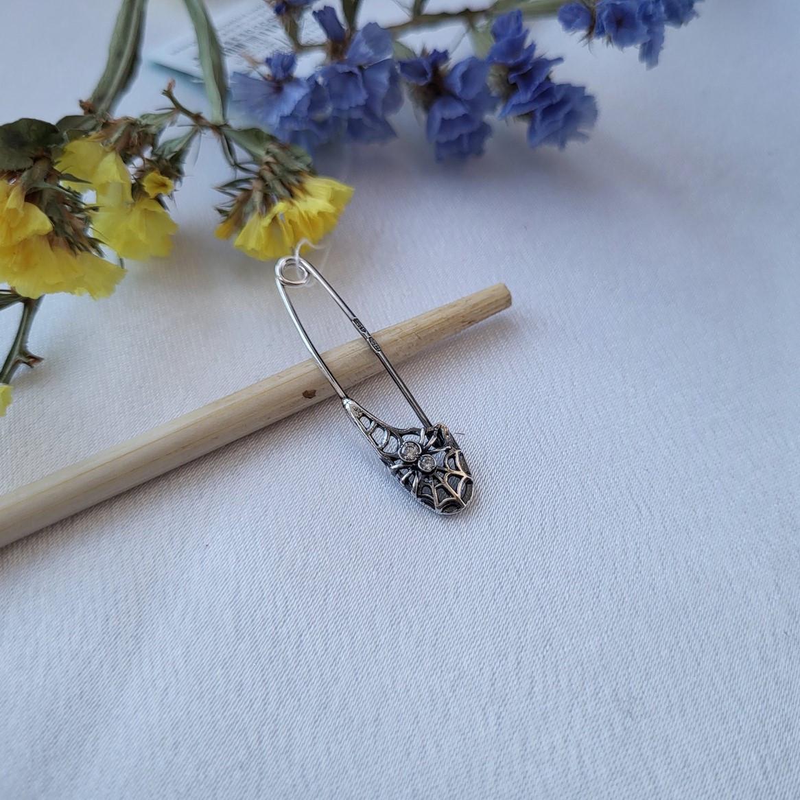 Булавка шпилька паутина серебро 925 пробы родированное 0,90 г (7109р)