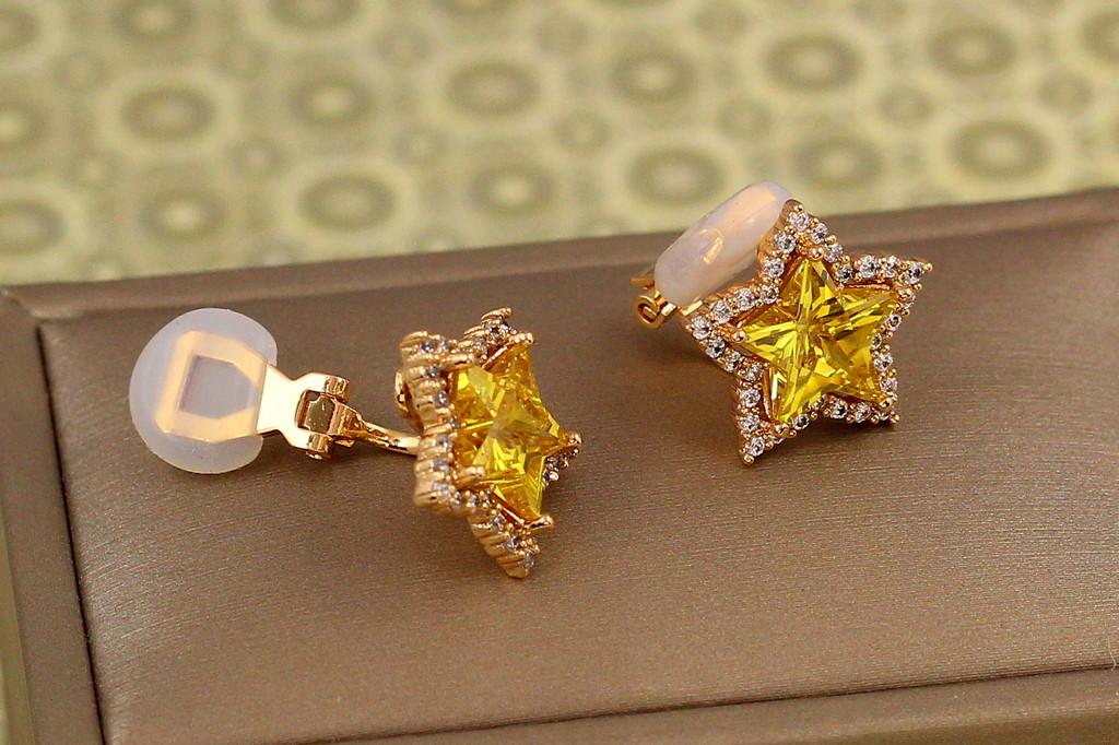 Серьги клипсы Xuping Jewelry звезды с желтыми камнями 1,6 см Золотистый (2566712344)