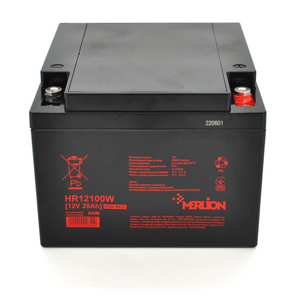 Батарея аккумуляторная MERLION HR12100W 12V 28Ah Black
