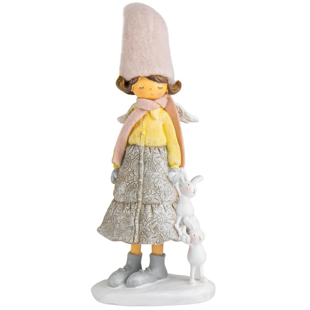 Новогодняя фигурка для праздничного интерьера Прогулка с кроликами 33 см из полистоуна Серо-розовый (147-81-6014-068)