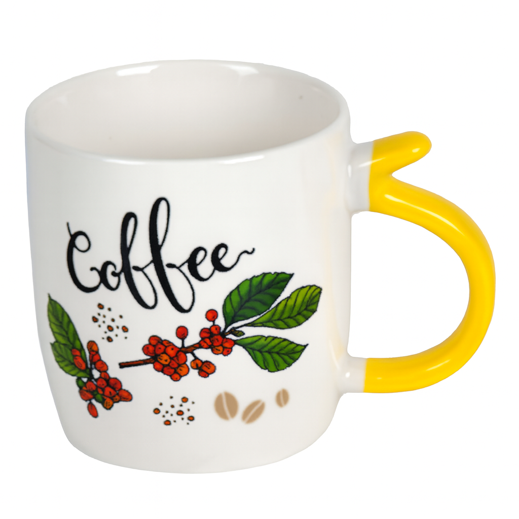 Чашка керамическая для кофе Coffee R35466 с ручкой в виде веточки 340 мл Белый с желтым (643826)