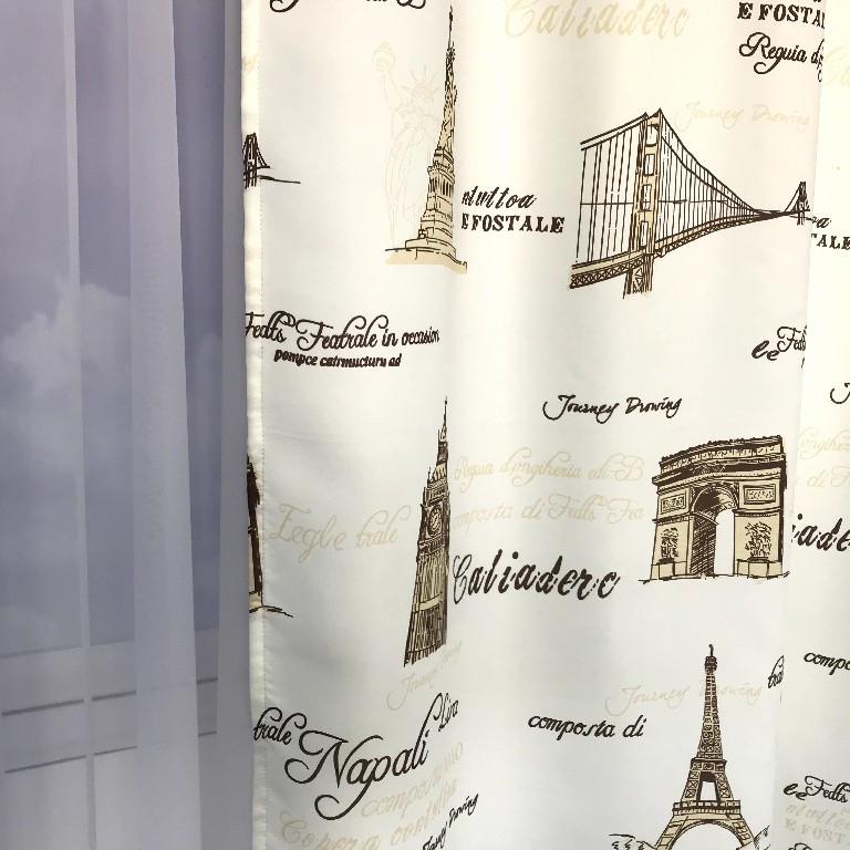 Готовые шторы ALBO с принтом Города 150x270 см 2 шт. Бежевый - фото 3