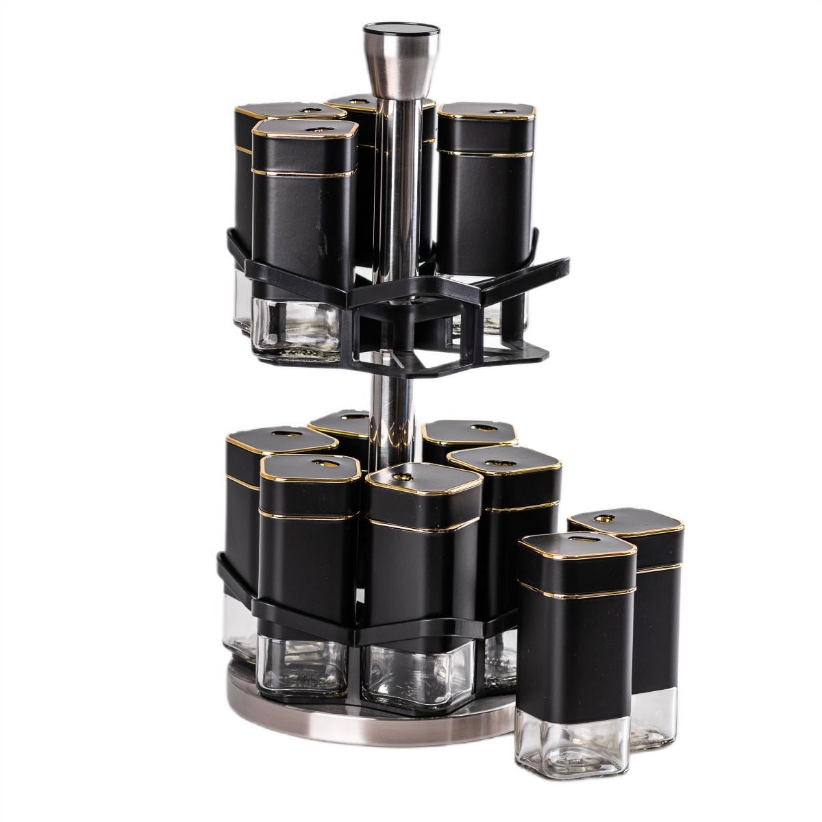Набор емкостей для специй на подставке 12 баночек по 120 мл Черный с золотым (HP531T1026HJ)