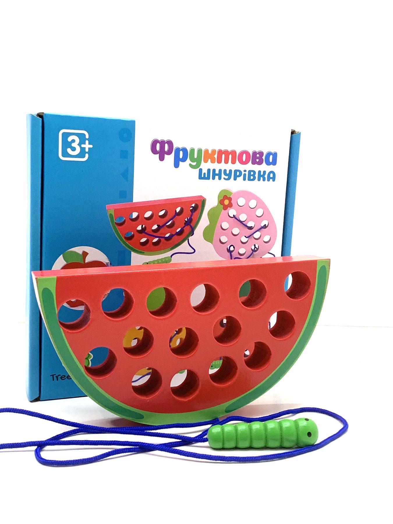 Деревянная игрушка TREE TOYS Шнуровка Арбуз с гусеницей (MD 1228)