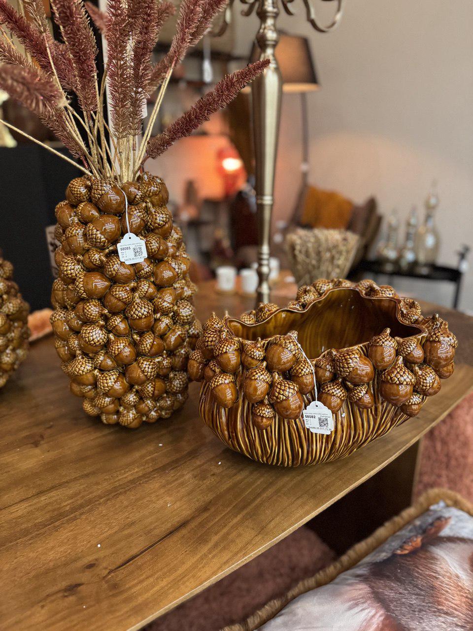 Ваза с желудями J-LINE ручная работа лянцевая 39 см Коричневый (3156) - фото 2