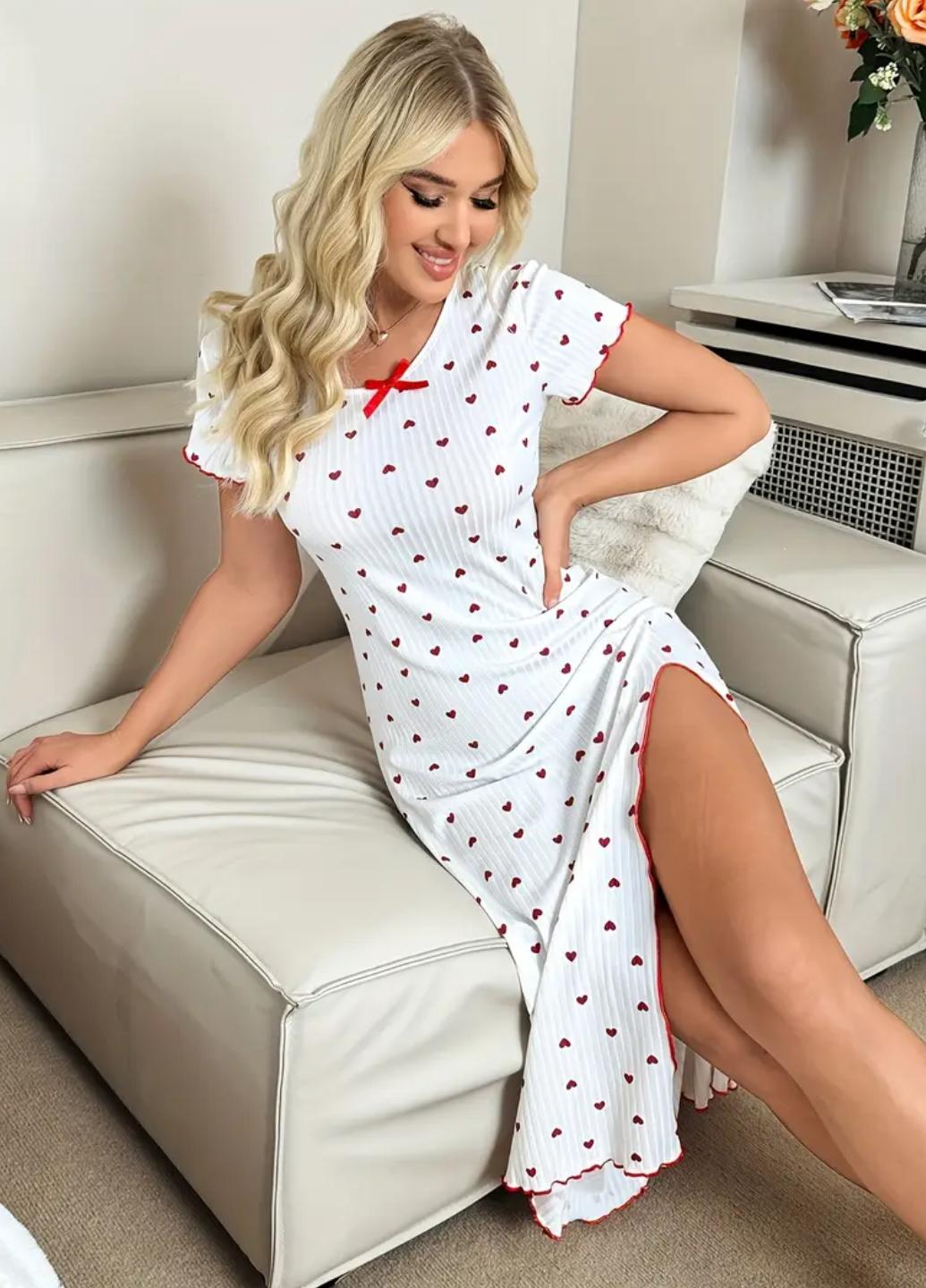 Ночная рубашка женская Night Inspiration в рубчик с разрезом и короткими рукавами XL Белый (1951-48-02) - фото 2 Ночная рубашка женская Night Inspiration в рубчик с разрезом и короткими рукавами XL Белый (1951-48-02) - фото 2