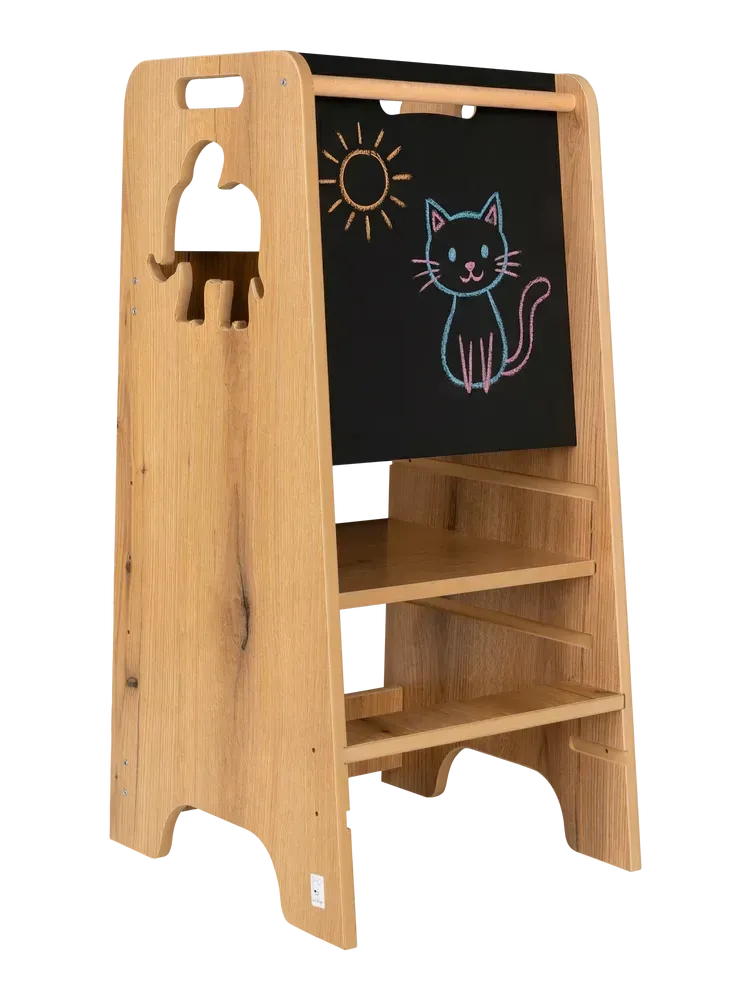 Стул детский кухонный регулируемый Монтессори деревянный с доской для рисования мелом до 50 кг Коричневый