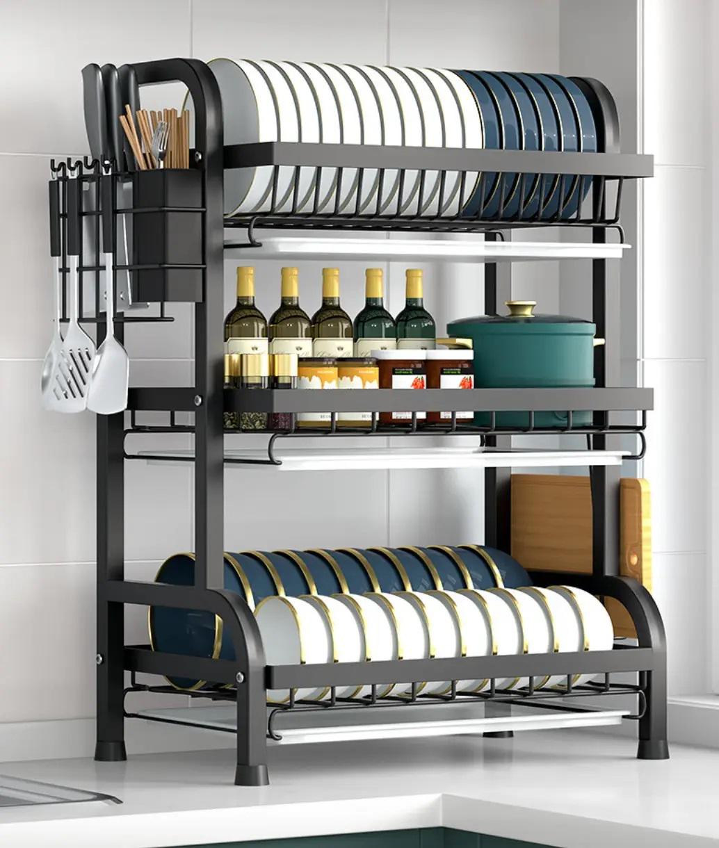 Сушарка для посуду настільна триярусна Multifunctional Bowl Rack Чорний - фото 12 Сушарка для посуду настільна триярусна Multifunctional Bowl Rack Чорний - фото 12