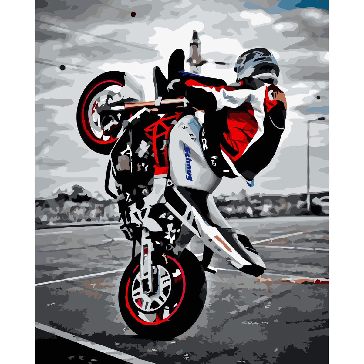 Картина по номерам Strateg Премиум Крутый байкер с лаком 40х50 см (VA-3588)