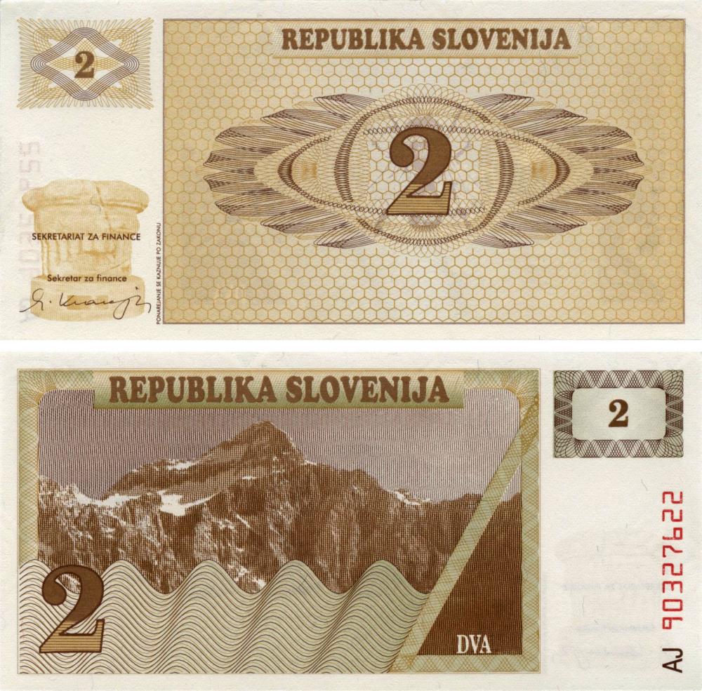 Коллекционная банкнота Словения 2 толара 1990 UNC P2 (Б03663)