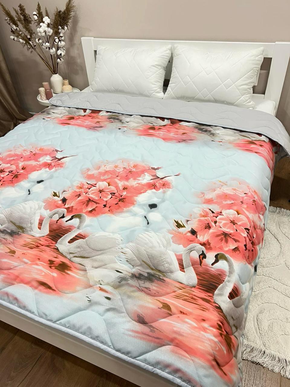 Одеяло летнее двухстороннее с рисунком полутораспальное 150x210 см Серый (27455728)