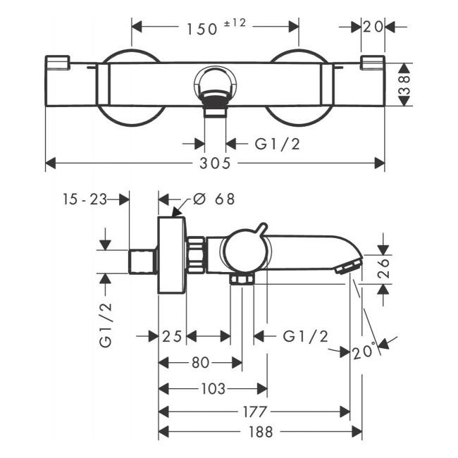 Змішувач для ванної Hansgrohe ECOSTAT 13114670 з термостатом Чорний (71802) - фото 2