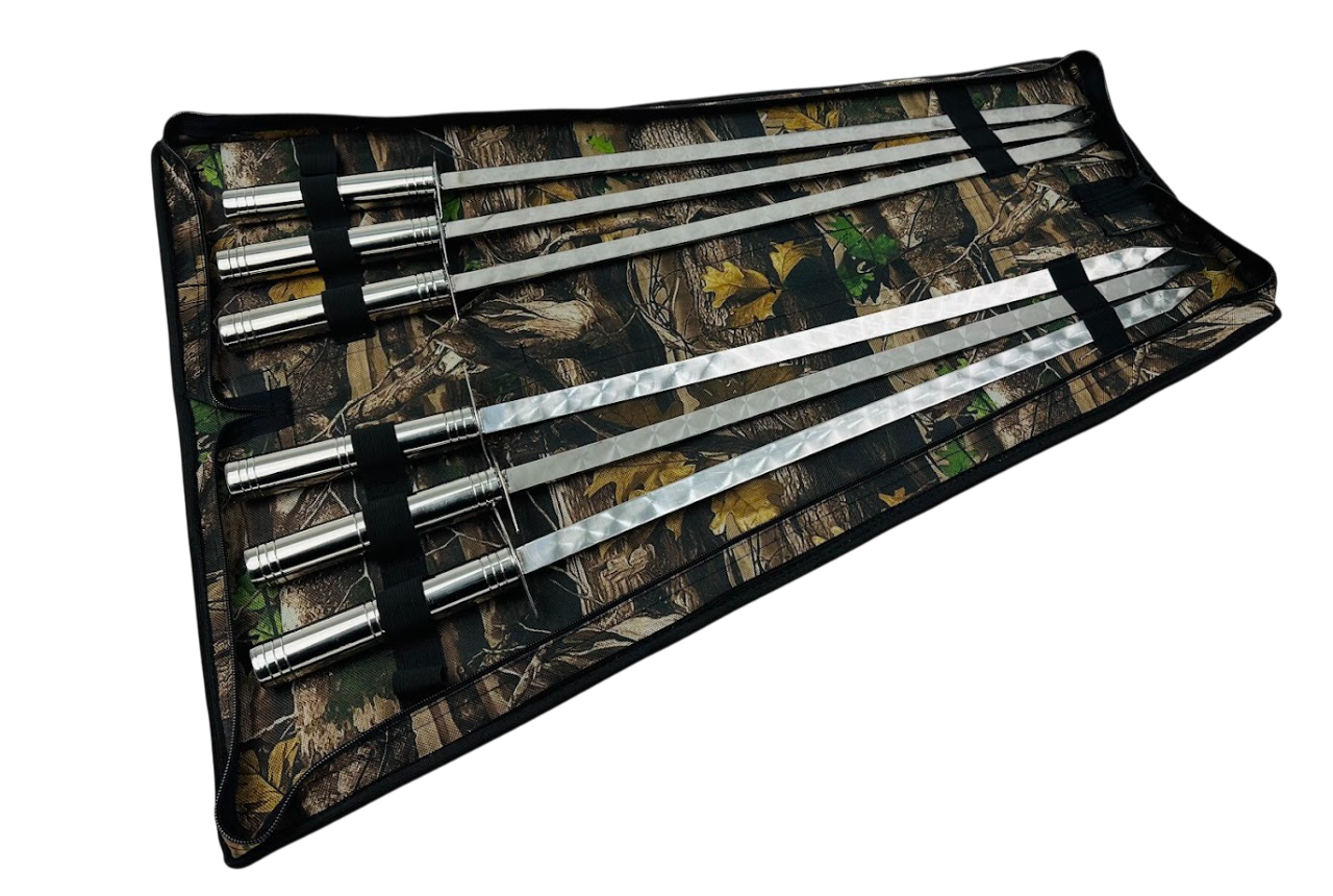 Набор шампуров комбинированный Серебро 6 предметов для люля-кебаб из нержавеющей стали в чехле 65 см Серебряный (124-10-NB-2288)