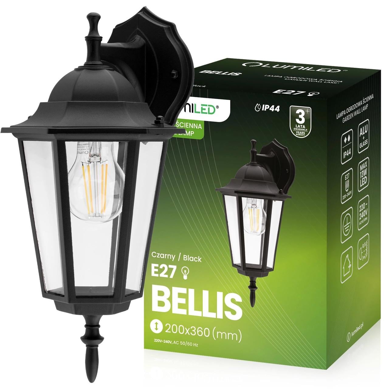 Светильник настенный фасадный классический дизайн E27 IP44 Lumiled Bellis Черный матовый (LUMOGR0120)