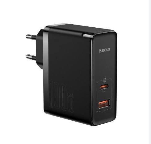 Зарядний пристрій мережевий BASEUS GaN5 Pro C/U Type-C Cable 100W Black (CCGP090201) - фото 1