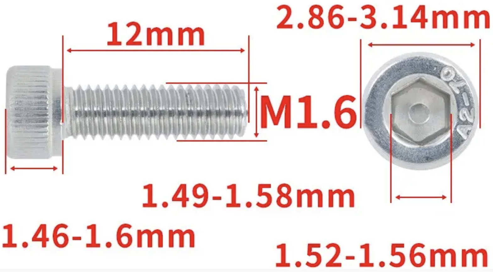 Винт с шестигранной головкой DIN912 M1,6x12 мм (DIN912_m16_12) - фото 2