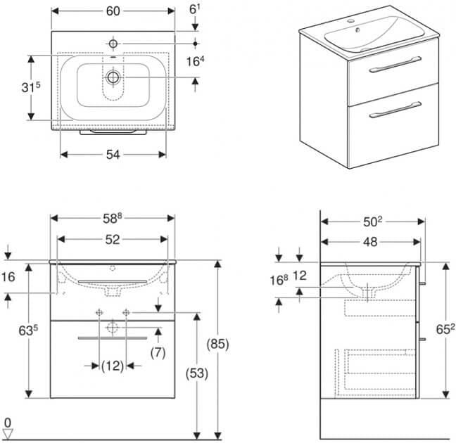 Тумба з умивальником Geberit Selnova Square slim rim 60х50 см Горіховий (501.238.00.1) - фото 3