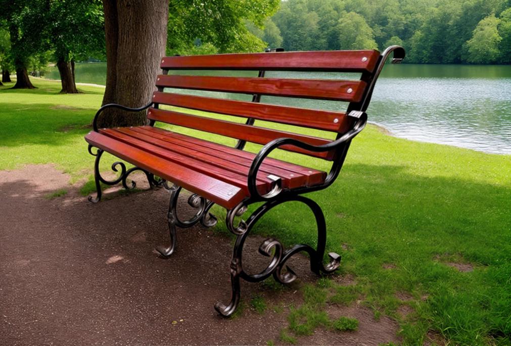 Скамейка садовая кованая Tobi Sho Дольче с подлокотниками для дачи террасы 220 см. Махагоний (sr59025)