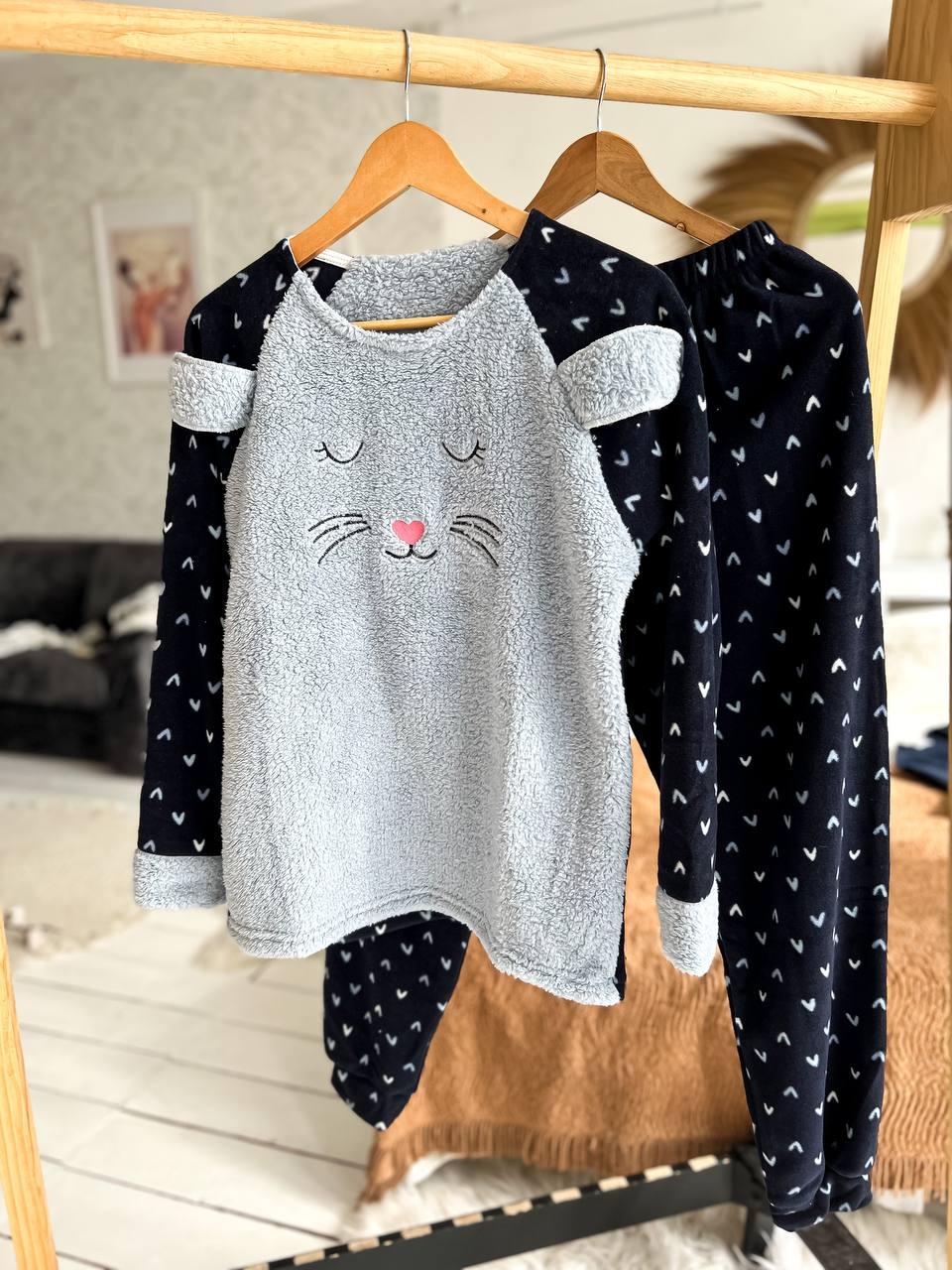 Піжама жіноча тепла DO2165 з принтом мишки та маскою для сну XL Синій - фото 9 Піжама жіноча тепла DO2165 з принтом мишки та маскою для сну XL Синій - фото 9