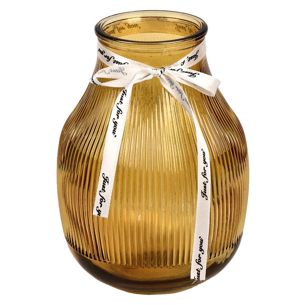 Ваза для цветов Stenson Gold 18×7см стеклянная рифленая Золотой (R93885)