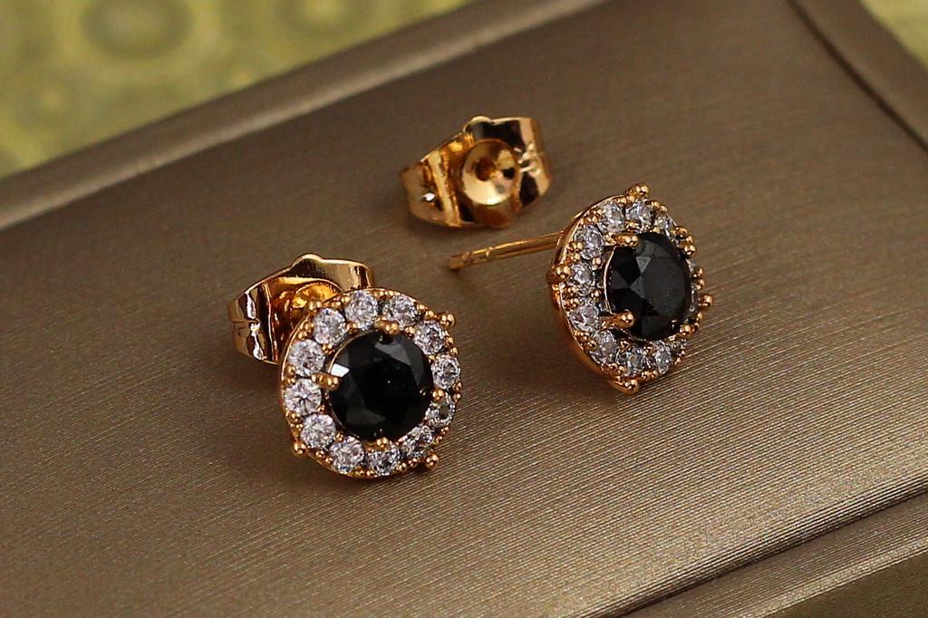 Серьги гвоздики Xuping Jewelry черный камень в ободке из фианитов 9 мм Золотистый (2265246857)