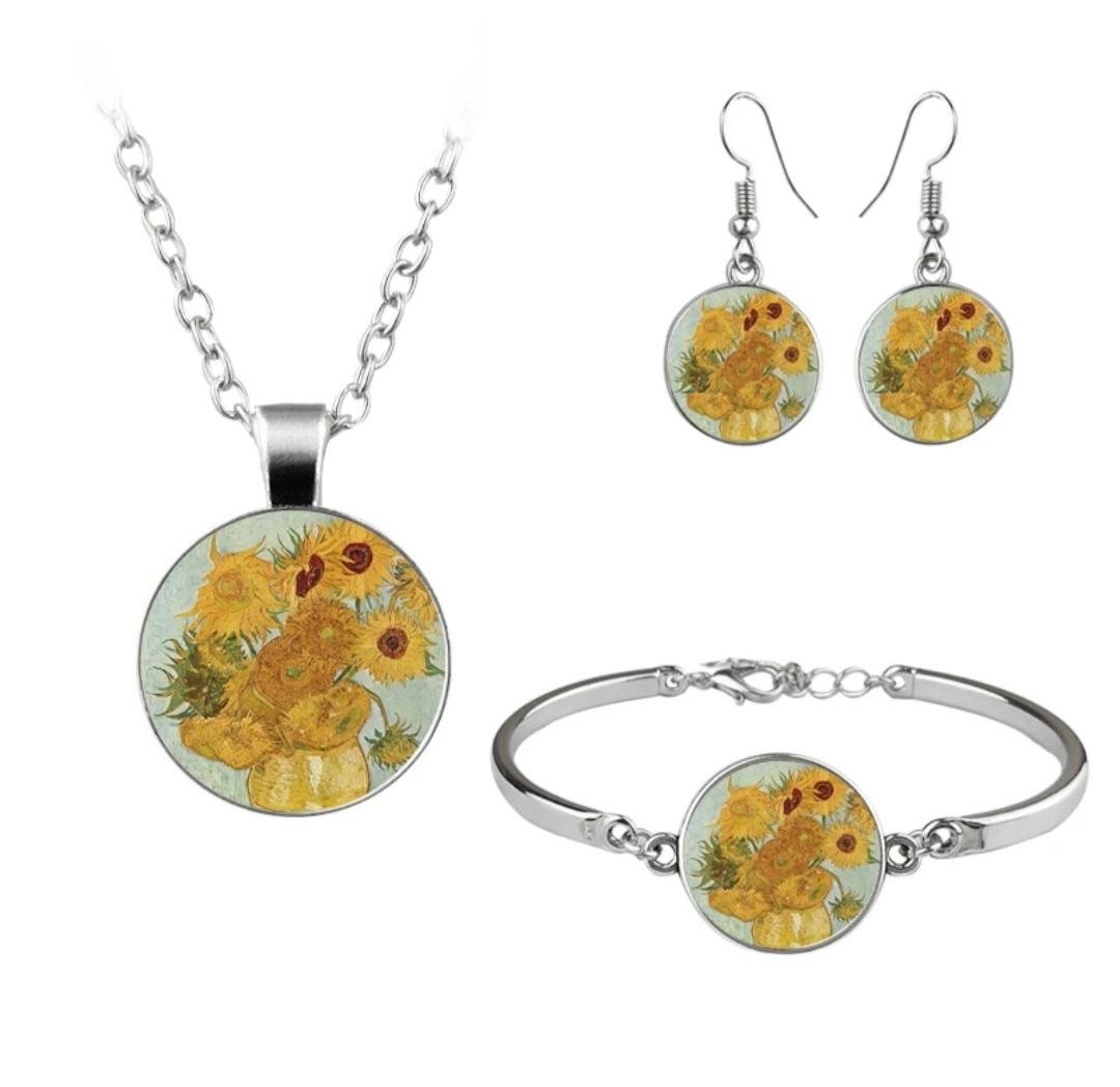 Набір біжутерії з сережок/браслета та підвіски Соняхи (00079)