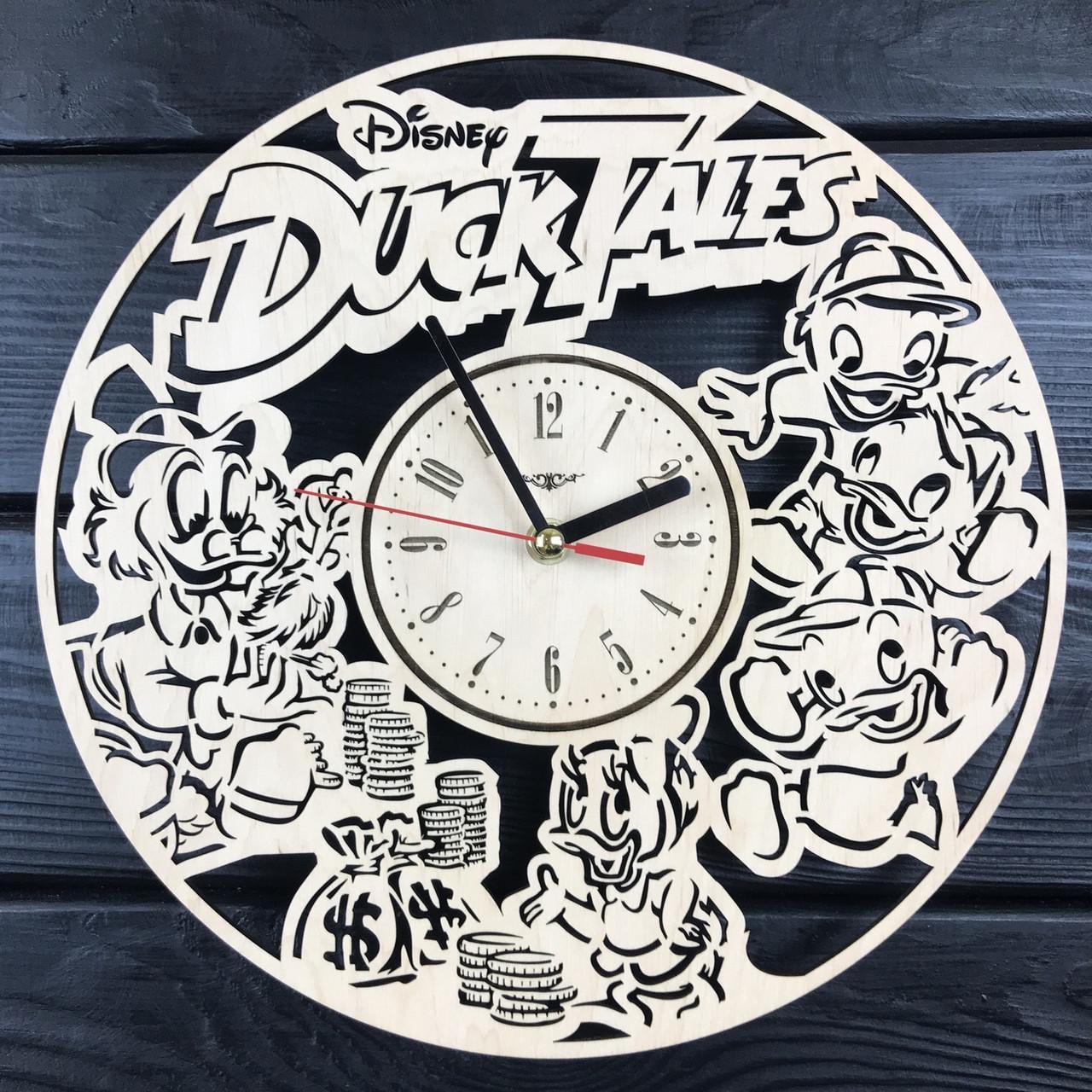 Часы детские настенные бесшумные из дерева Утиные истории
