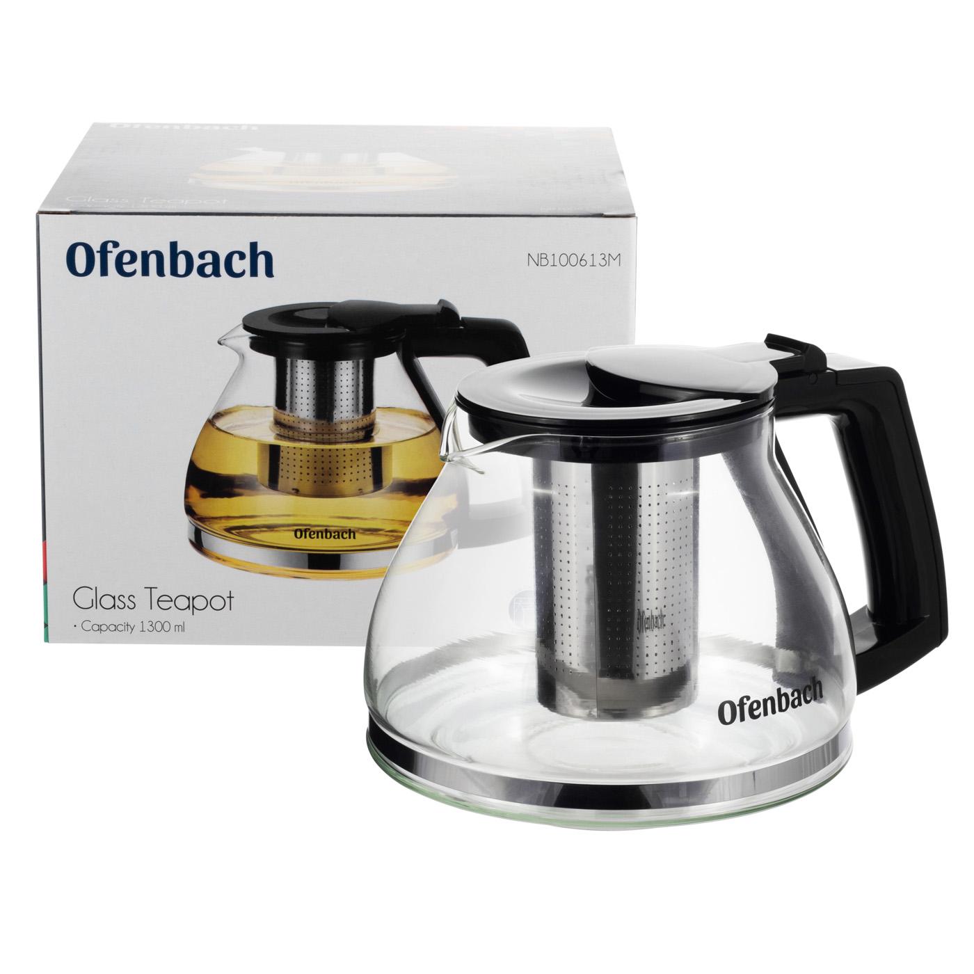 Заварочный чайник со съемным ситечком Ofenbach KM-100613М из термостойкого стекла 1300 мл Прозрачный (150-84-100613М) - фото 2