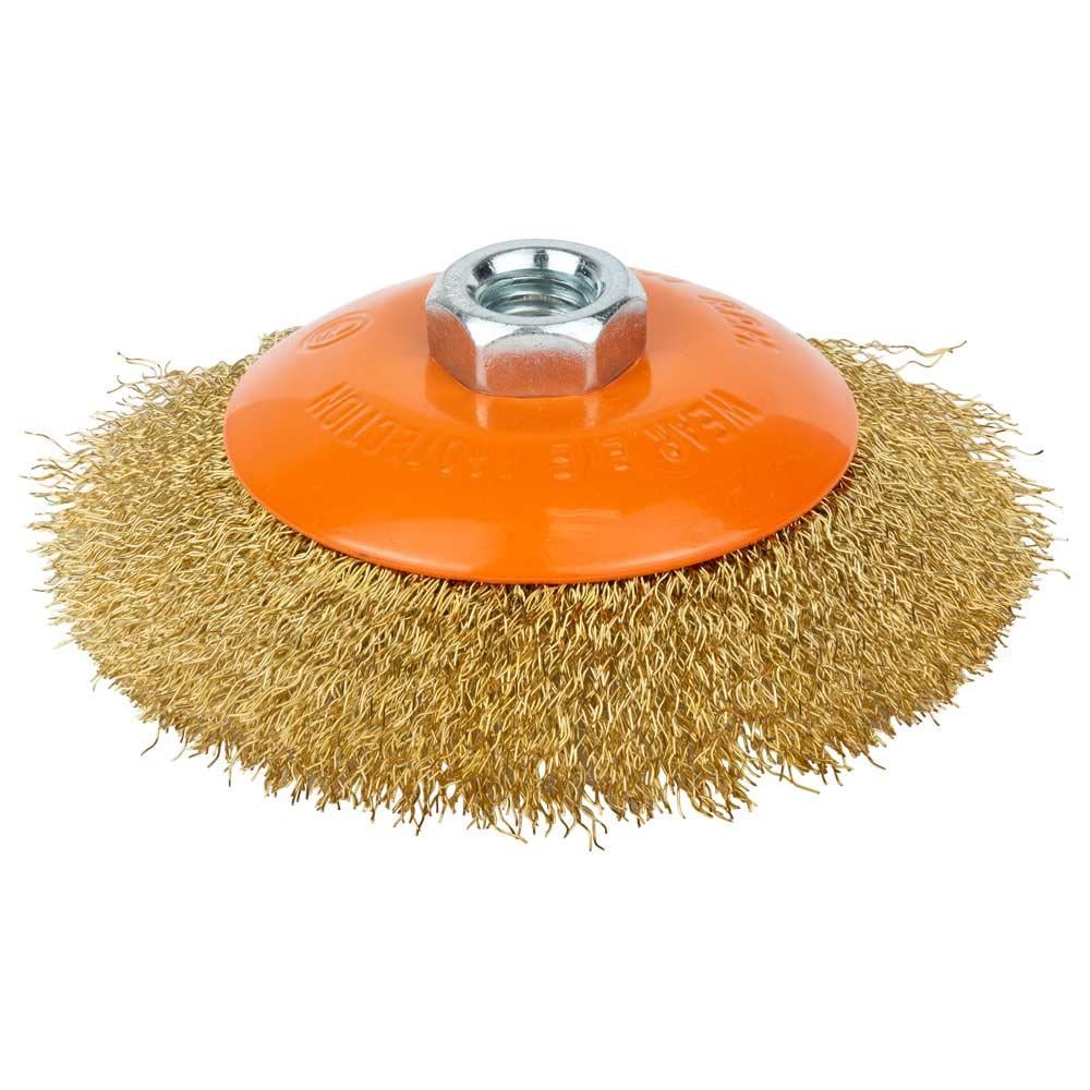 Щетка проволочная конусообразная Grad 115 мм М14x2 мм латунированная (9035115)