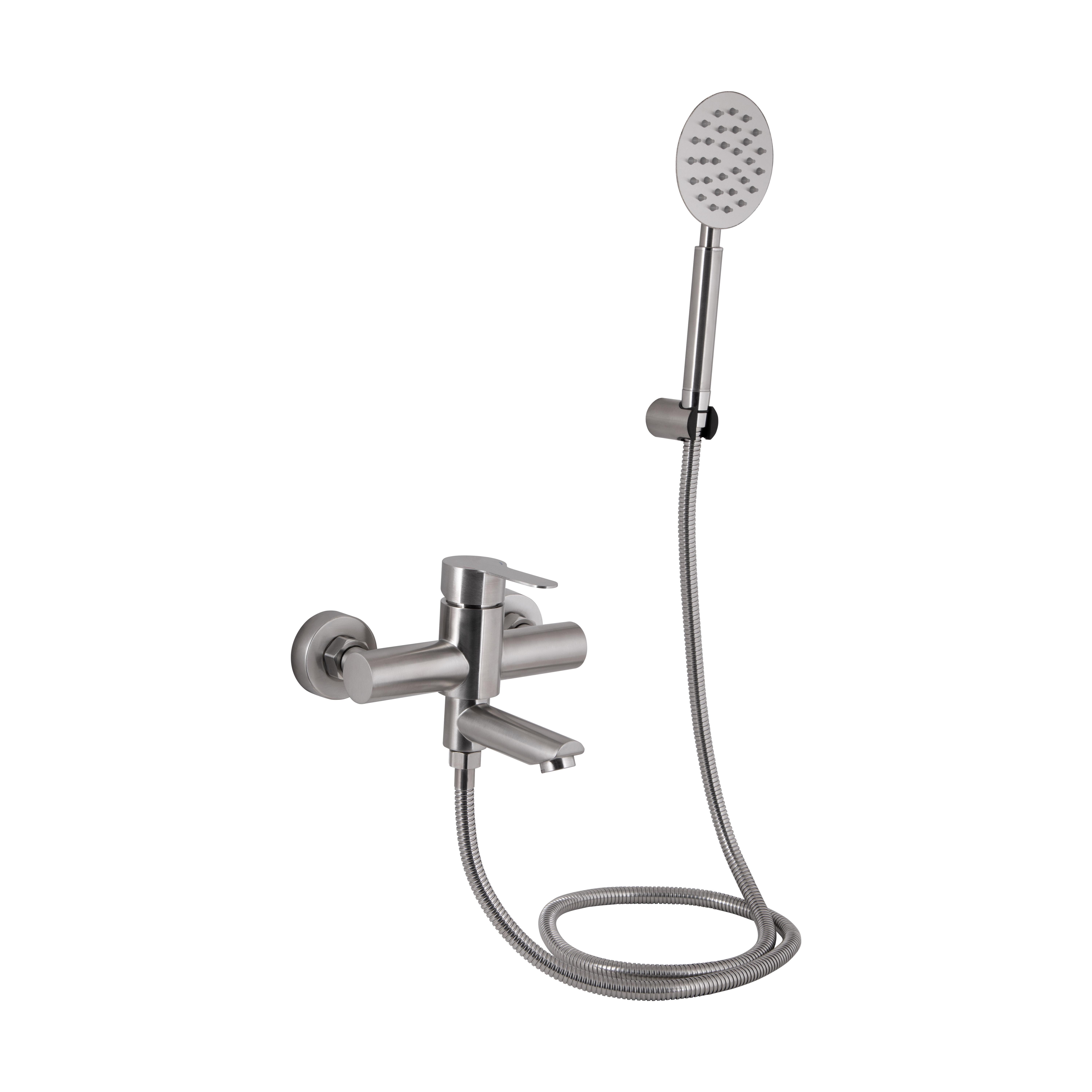 Змішувач для ванни Brinex Pure 006 з поворотним виливом/з душовим гарнітуром Nickel (BRIPUR006NKL)