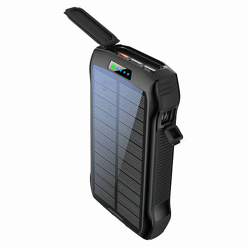 Повербанк F33W 33500 з бездротовою зарядкою/сонячною батареєю/ліхтариком Чорний