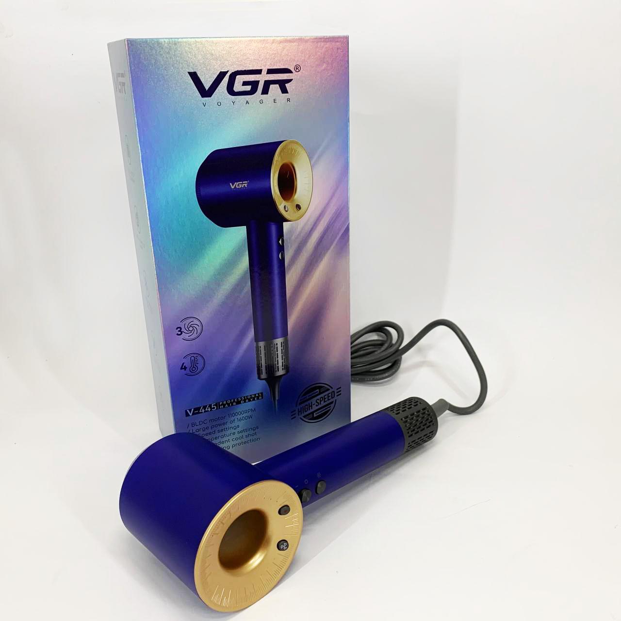 Фен професійний VGR V-445 3 рівні обдування 4 рівні температури 1600 Вт Blue (13352218)