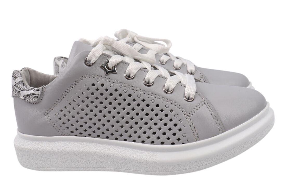 Кеды женские Maxus из кожи на низком ходу на шнуровке Серый (71-21LTCP 35)