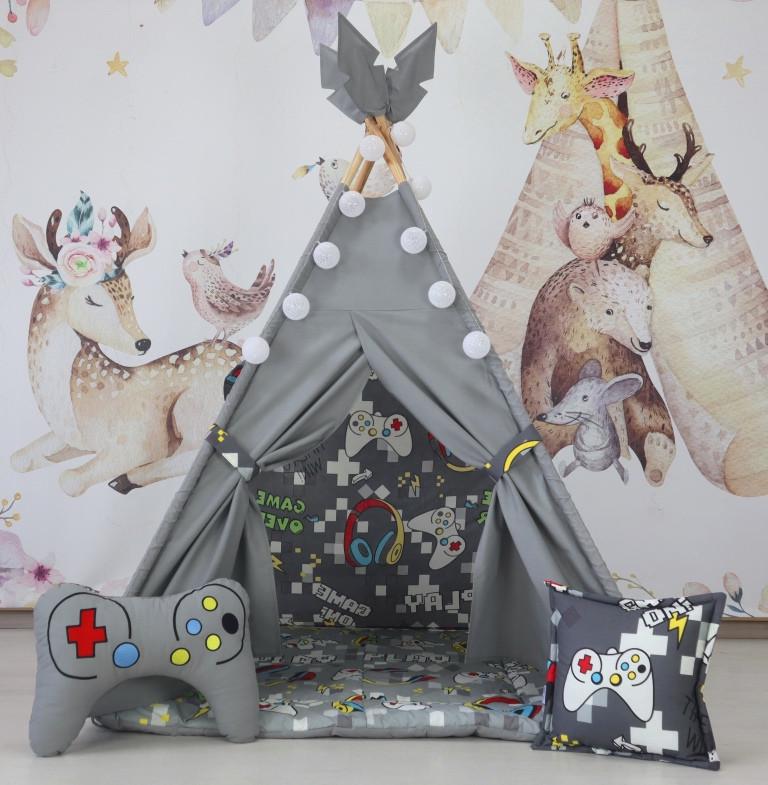 Вігвам для дітей Playstation графіт з матрацом і подушками - фото 2 Вігвам для дітей Playstation графіт з матрацом і подушками - фото 2