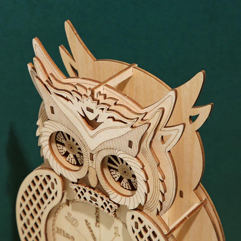 Конструктор дерев'яний Rokr Owl Clock Mechanical Robotime 3D Годинник Сова (LG802) - фото 4