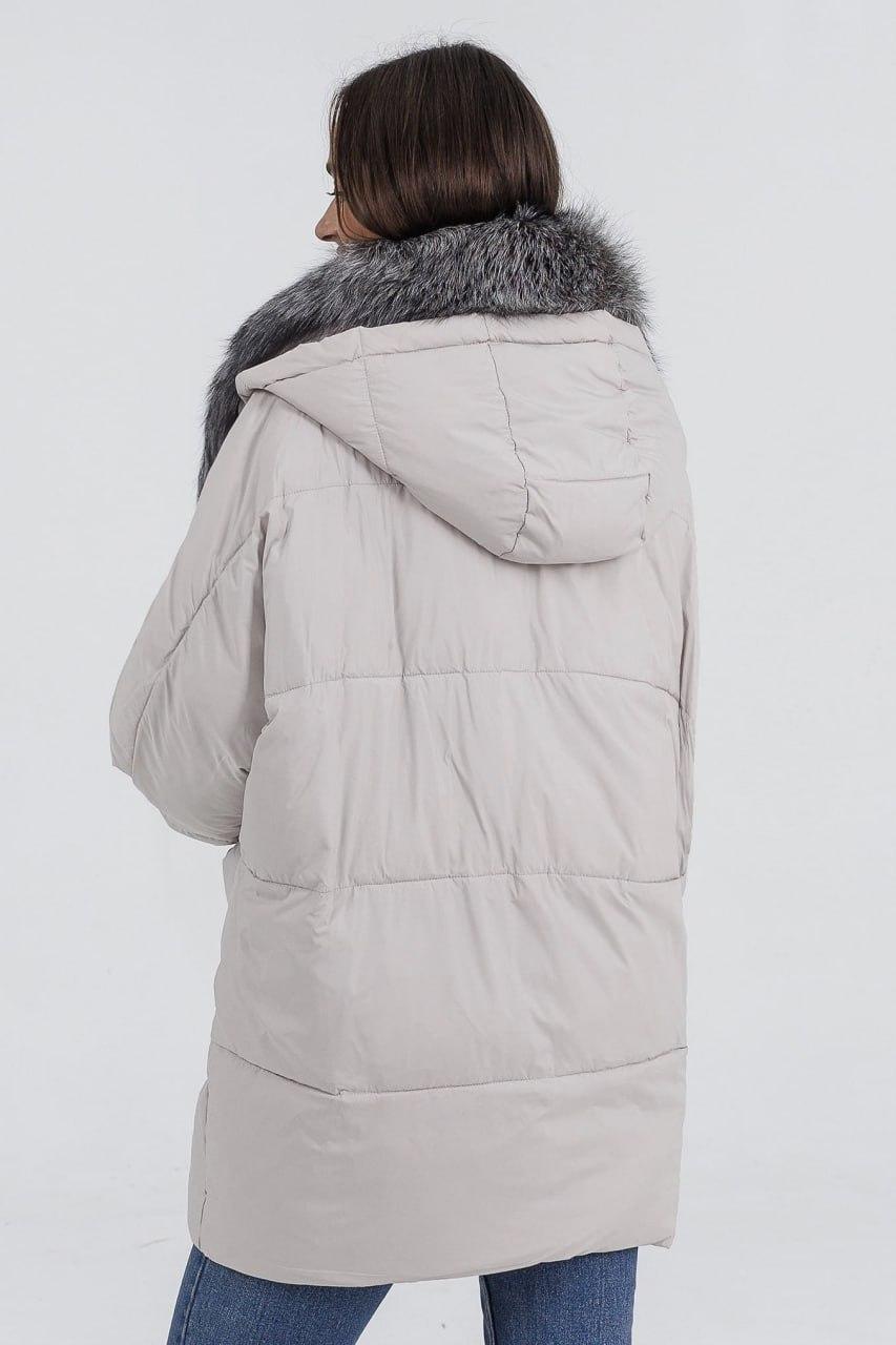 Куртка-пуховик жіноча з хутром чорнобурої лисиці р. 46 Айворі (8887b/46) - фото 4 Куртка-пуховик жіноча з хутром чорнобурої лисиці р. 46 Айворі (8887b/46) - фото 4