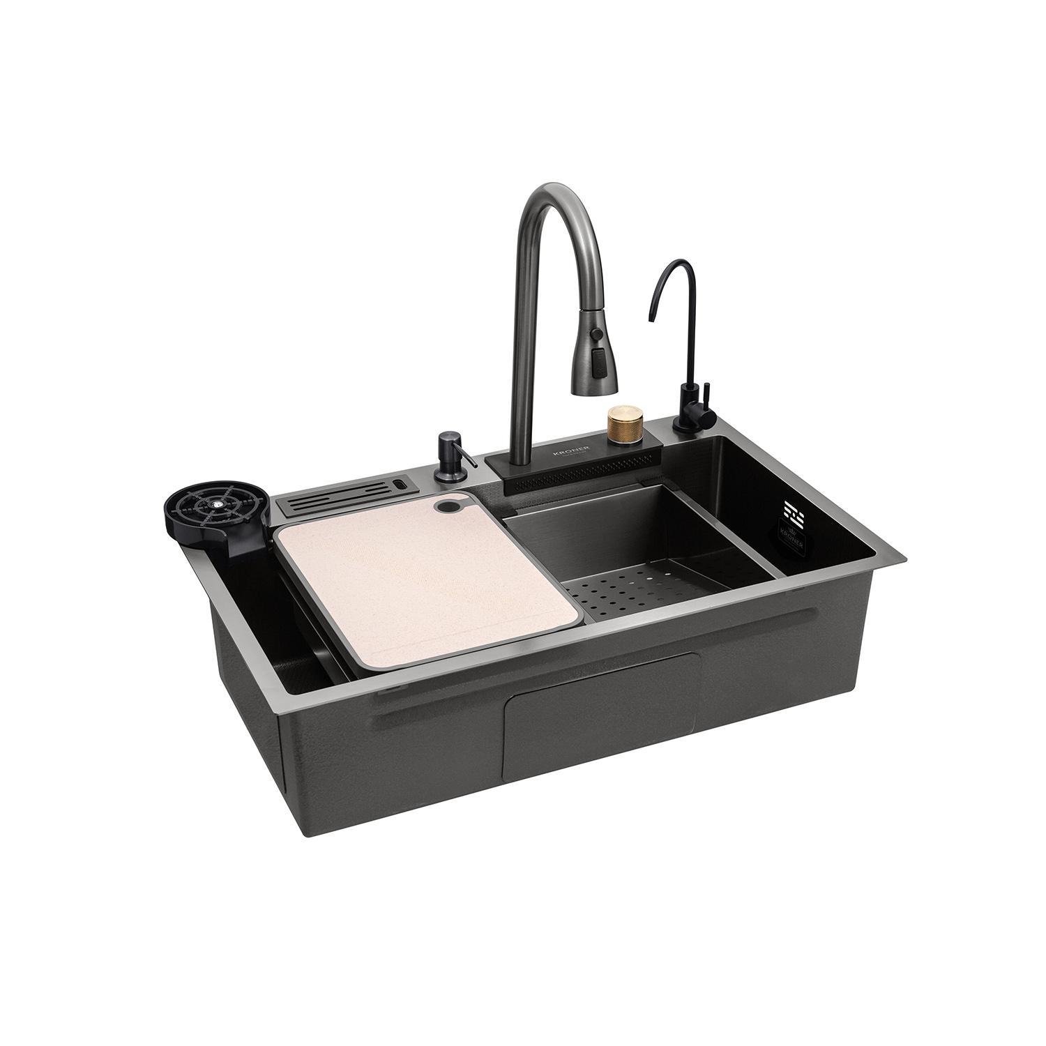 Мойка для кухни Kroner KRP Schwarze SET7545NB PVD 3/0,8 мм (CV033805)