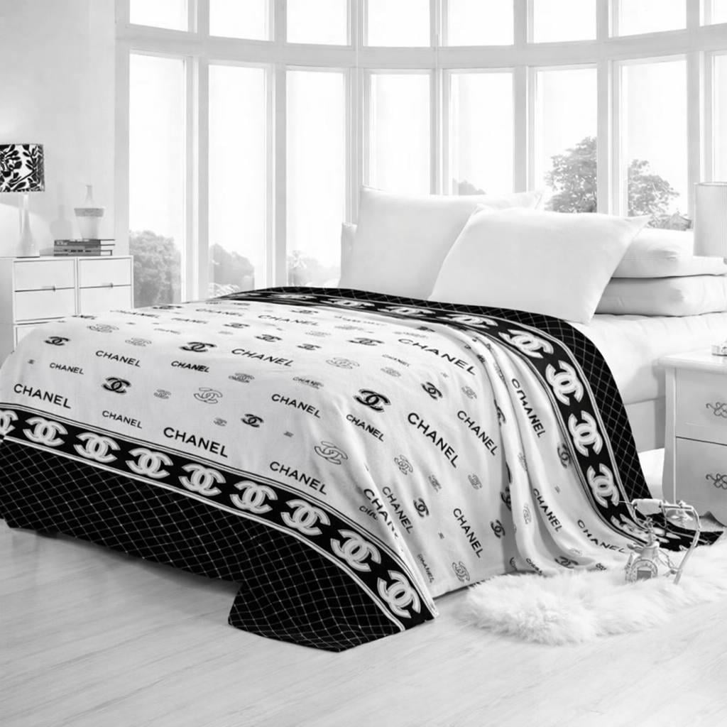 Покривало Шанель мікрофібра 150х220 см Чорно-білий графічний (2934615881)